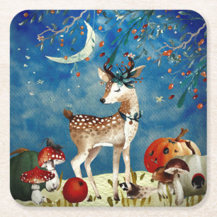 Hjort Illustration av Heumn Woodland Friends Underlägg Papper Kvadrat