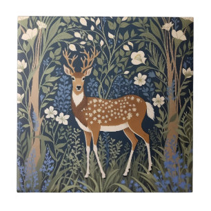 Hjort in Bluebell Forest William Morris Inspired Kakelplatta