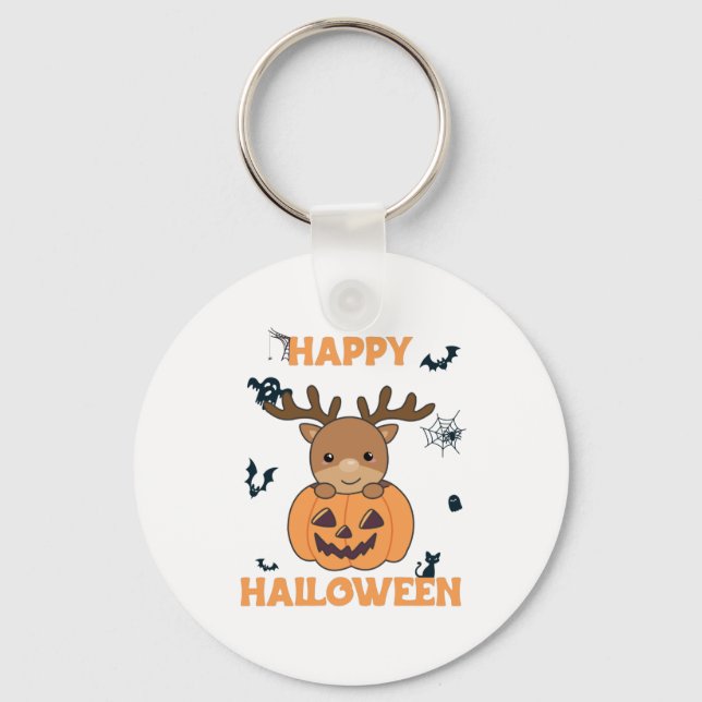 Hjort in Pumpkin Cute Hjort Happy halloween Nyckelring (Framsida)