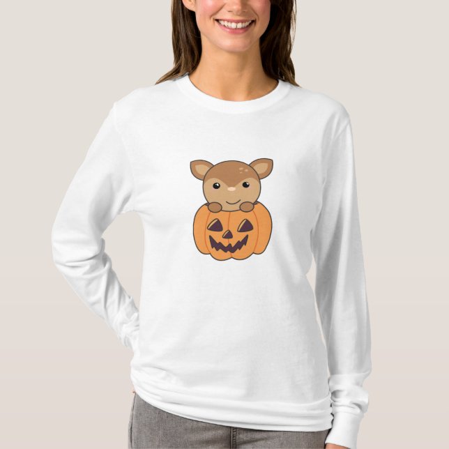 Hjort in Pumpkin Sweet Hjort Happy halloween T Shirt (Framsida)