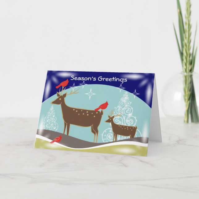 Hjort-, julgran- och kardinalhälsningkort helgkort (Framsida)