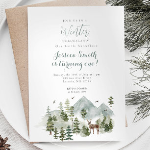 Hjort Julgranar Winter Onederland Birthday Inbjudningar