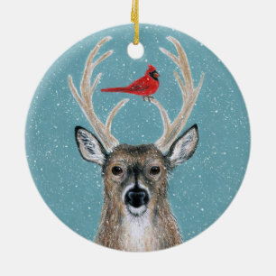 Hjort, kardinal, Snö, Woodland Snö ornament