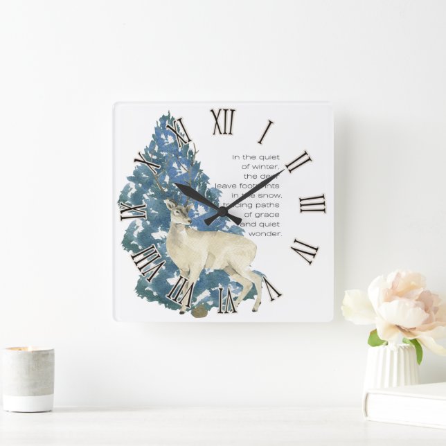 Hjort Lämna fotavtryck i Snö Fyrkantig Klocka (Hem)
