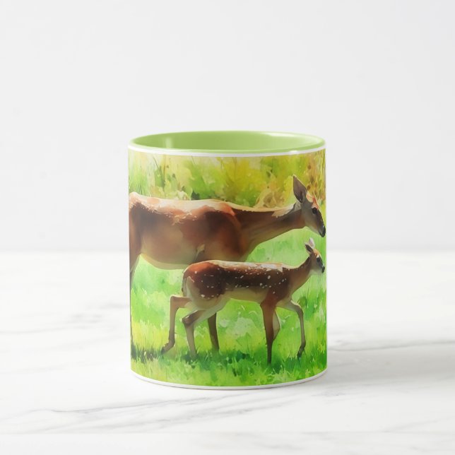 Hjort Mamma Doe och Baby Fawn Natature Art Mugg (Center)