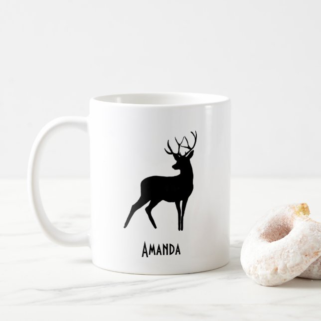 Hjort med Antlers Black Silhouette Rustic Kaffemugg (Med munk)