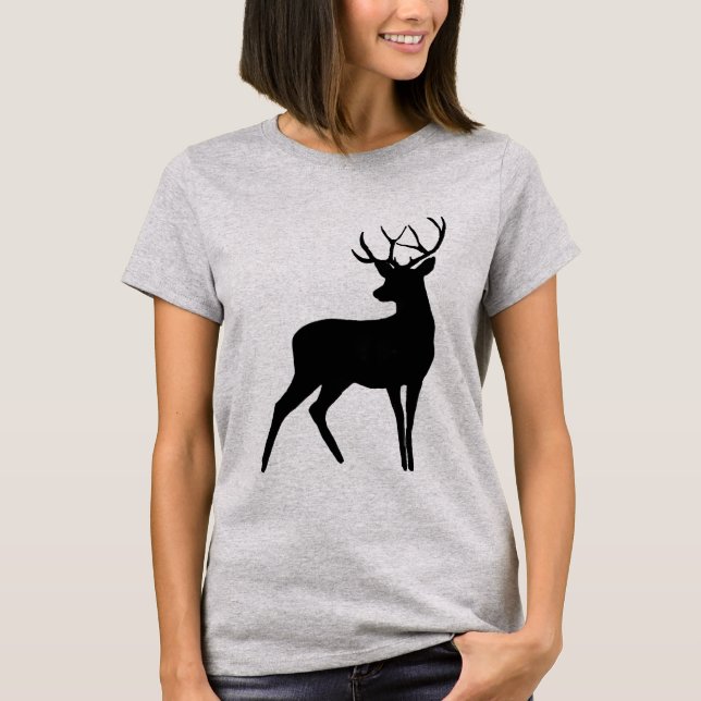Hjort med Antlers Black Silhouette T Shirt (Framsida)