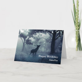 Hjort med Antlers i en Shadowy Forest Birthday Kort