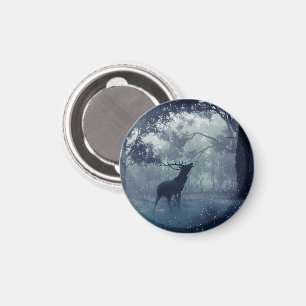 Hjort med Antlers i en Shadowy Forest Magnet