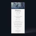 Hjort med Antlers i en Shadowy Forest Menu Inbjudningar<br><div class="desc">Menykort med ett foto av en regal hjort där antlers står i en skuggskog bland solbelyst träd. Snö faller hela vägen.</div>