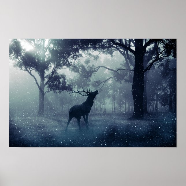 Hjort med Antlers i en Shadowy Forest Poster (Framsidan)