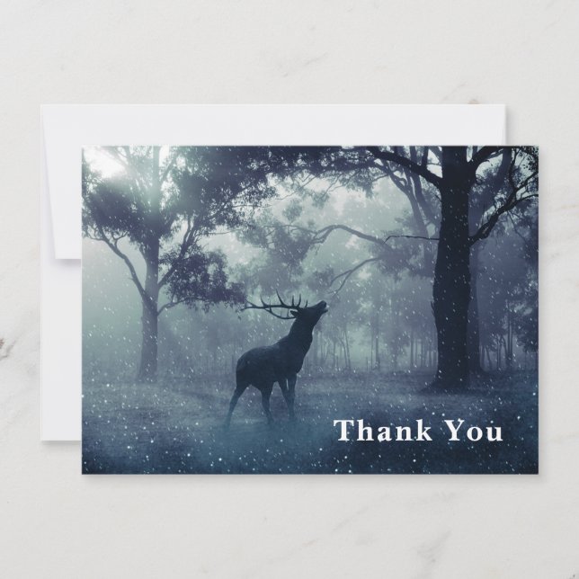 Hjort med Antlers i Shadowy Forest Tack Kort (Framsida)
