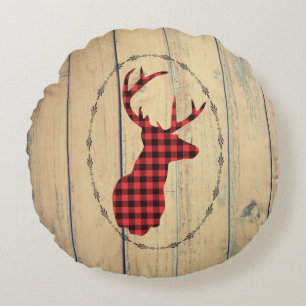 Hjort med Antlers på Faux Wood Rund Kudde
