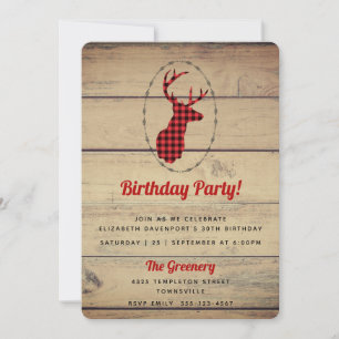 Hjort med Antlers - Red Play Rustic Birthday Inbjudningar