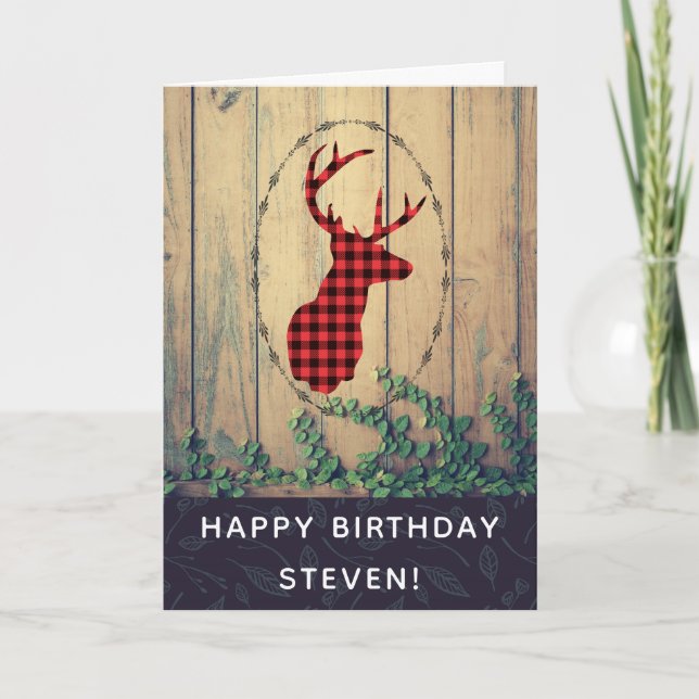 Hjort med Antlers - Red Play Rustic Birthday Kort (Framsida)