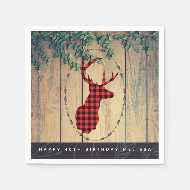 Hjort med Antlers - Red Play Rustic Birthday Pappersservett (Framsidan)