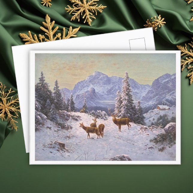 Hjort med besättning i Winter Art Helg Vykort (Skapare uppladdad)