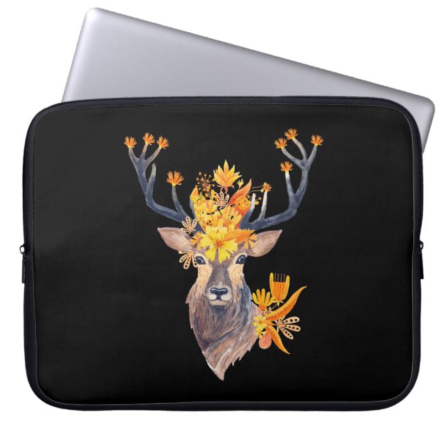 Hjort med blommor laptop sleeve (Framsidan)