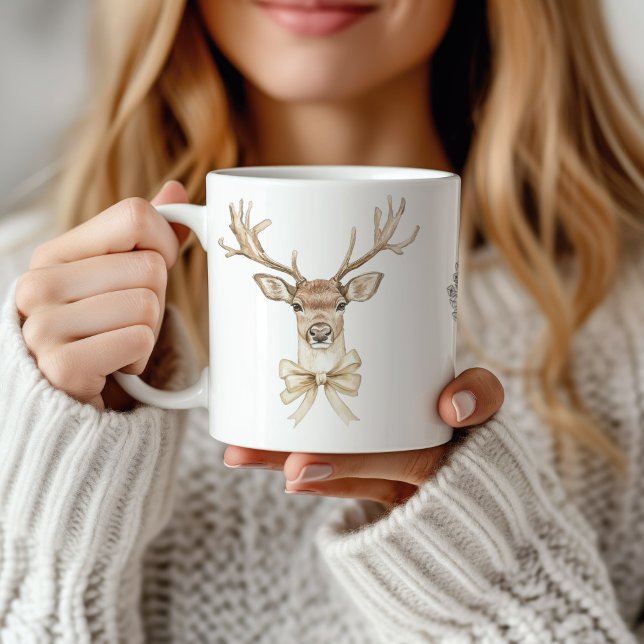 Hjort med Bow-jul Kaffemugg (Deer with Gold Bow Christmas Mug)