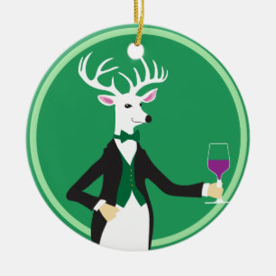 Hjort med Champagne Toast Julgransprydnad Keramik