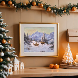 Hjort med flock på vintern poster