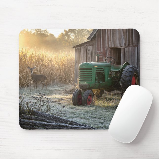 Hjort med grön vintage-traktor  musmatta (Med mus)
