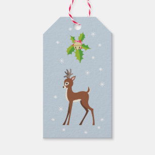 Hjort med Holly Retro Inspired Julvinter Presentetikett
