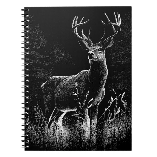 Hjort med kantler som bildats av fält och träd anteckningsbok (Framsidan)