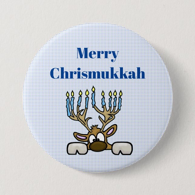 Hjort med Menorah Antlers Chrismukah Button Knapp (Framsida)
