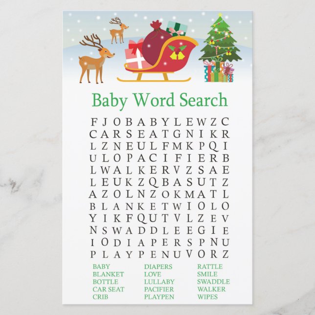 Hjort med presenter Baby Shower Ord Search (Framsida)