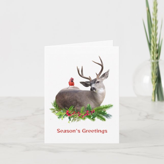 Hjort med Red Bird Season's Greetings Card Kort (Framsida)