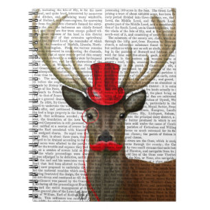 Hjort med Red Top hat och Mustache Anteckningsbok Med Spiral
