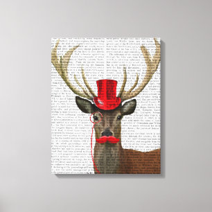 Hjort med Red Top hat och Mustache Canvastryck