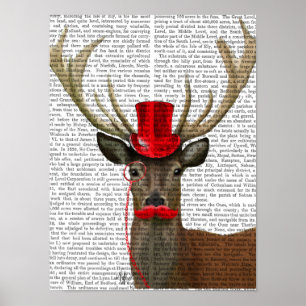 Hjort med Red Top hat och Mustache Poster
