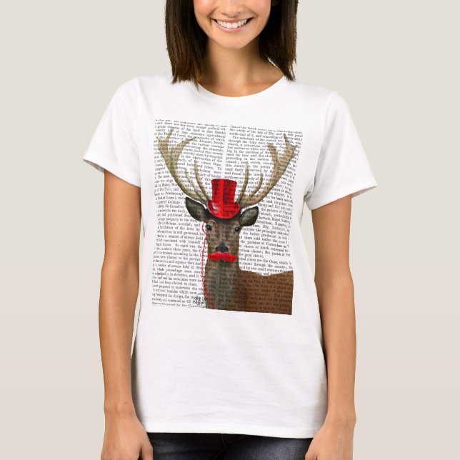 Hjort med Red Top hat och Mustache T Shirt (Framsida)