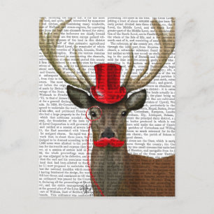Hjort med Red Top hat och Mustache Vykort