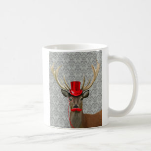 Hjort med rödhatt och mustache kaffemugg
