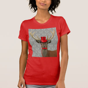Hjort med rödhatt och mustache t-shirt
