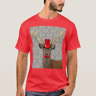 Hjort med rödhatt och mustache tee