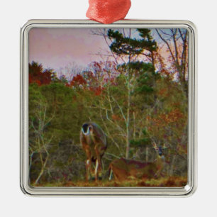 Hjort med Rosa blå himmel Julgransprydnad Metall