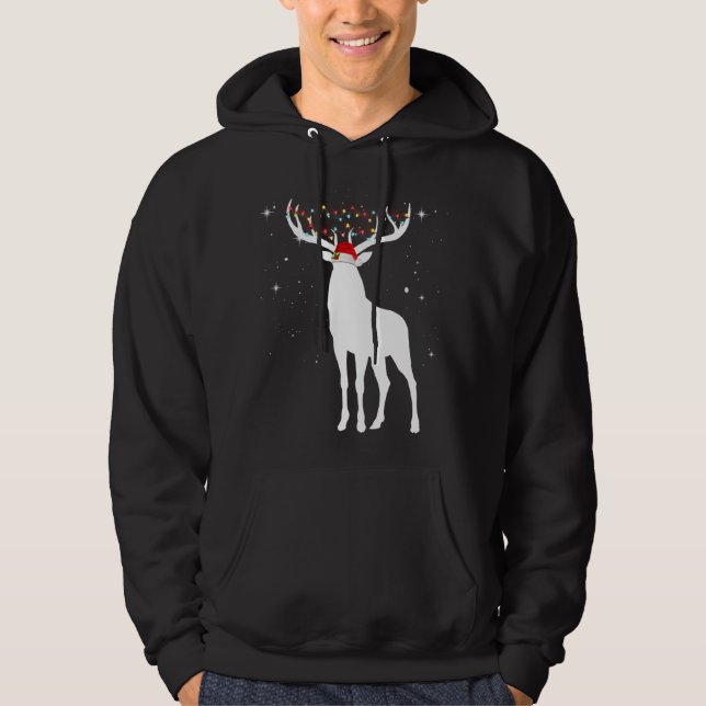 Hjort med Santa Hat Ljus jul Pajama Huntin Hoodie (Framsida)