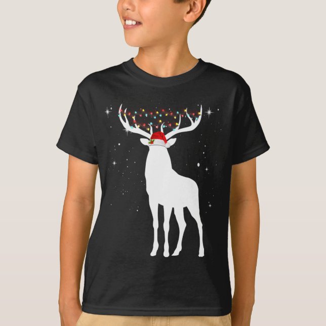 Hjort med Santa Hat Ljus jul Pajama Huntin T Shirt (Framsida)