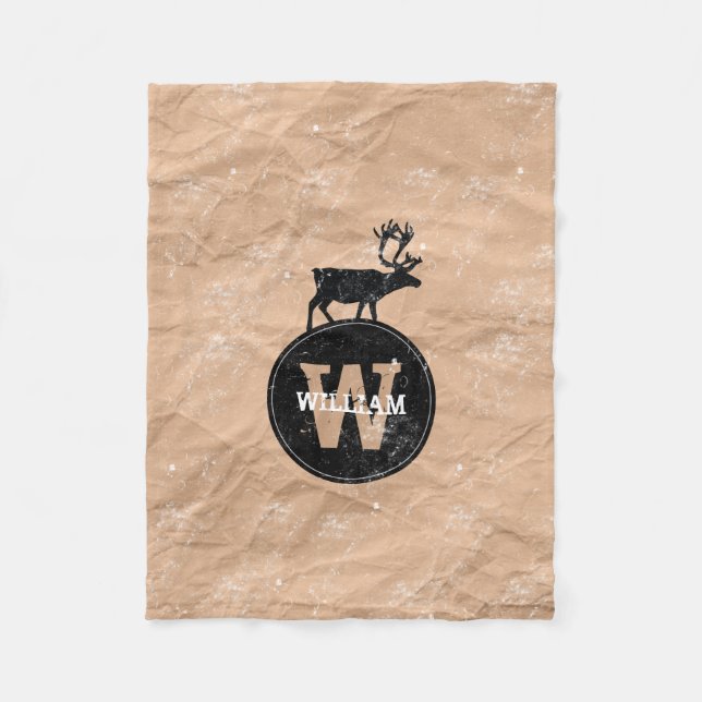 Hjort Monogram Distress Rustic Brown Kraft Papper Fleecefilt (Framsidan)