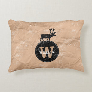 Hjort Monogram Distress Rustic Brown Kraft Papper Prydnadskudde