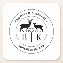 Hjort Monogram Rustic Landsbyggsbröllop par Namn Underlägg Papper Kvadrat