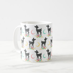 Hjort Mönster, Baby Hjort, Boho, Flowers, Måne Kaffemugg