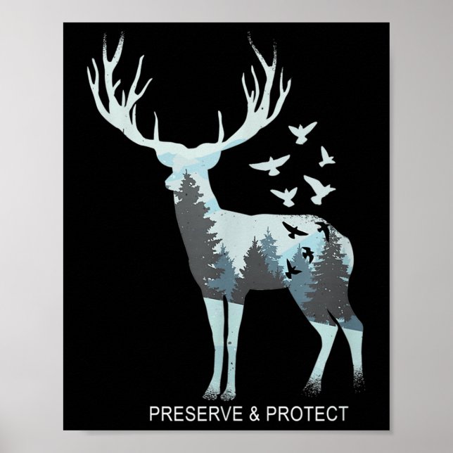 Hjort - Naturligt skogsdjur - Bevara & Skydda Poster (Framsidan)