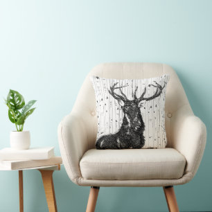 Hjort och Birch Träd Pillow Kudde