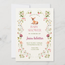 Hjort och Blommigt för rosa och Grönt Inbjudningar