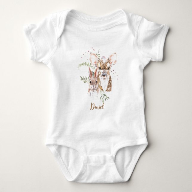 Hjort och Bunny Blommigt Baby BodySuit T Shirt (Framsida)